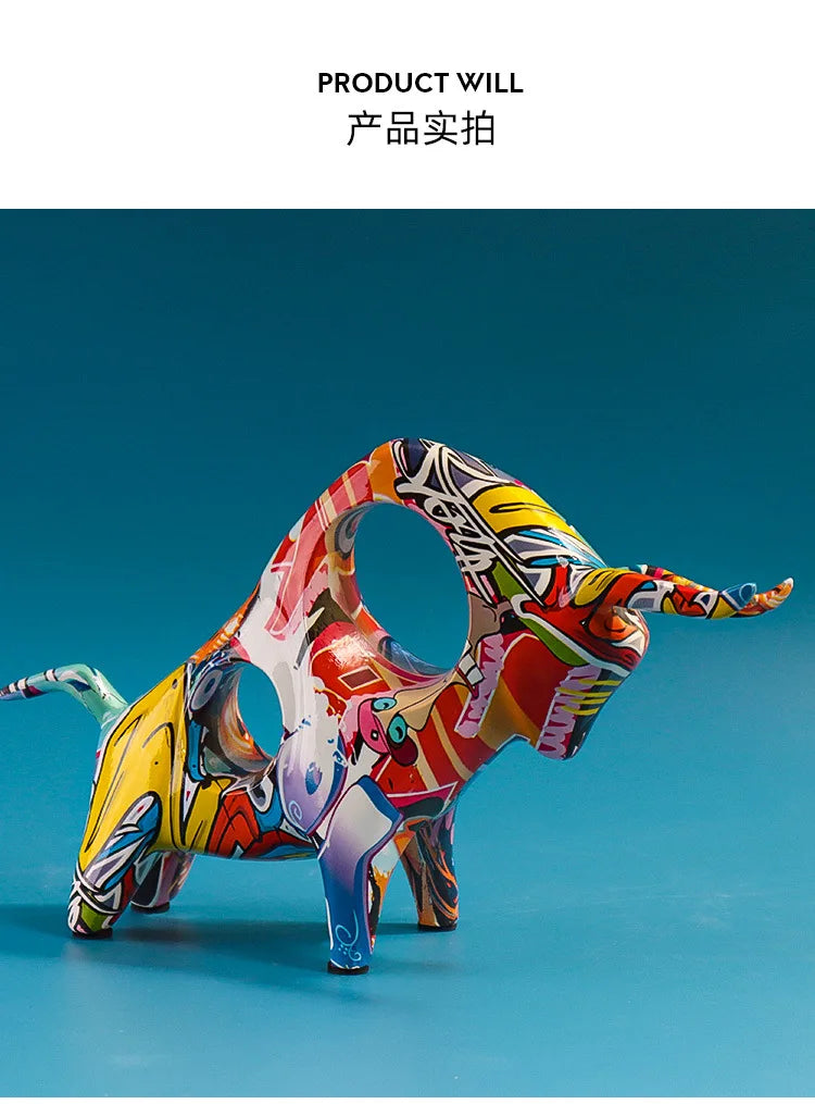 Creative Resin Bull Statue – Nordic Style Ox Figurine for Office Desk & Living Room Decor