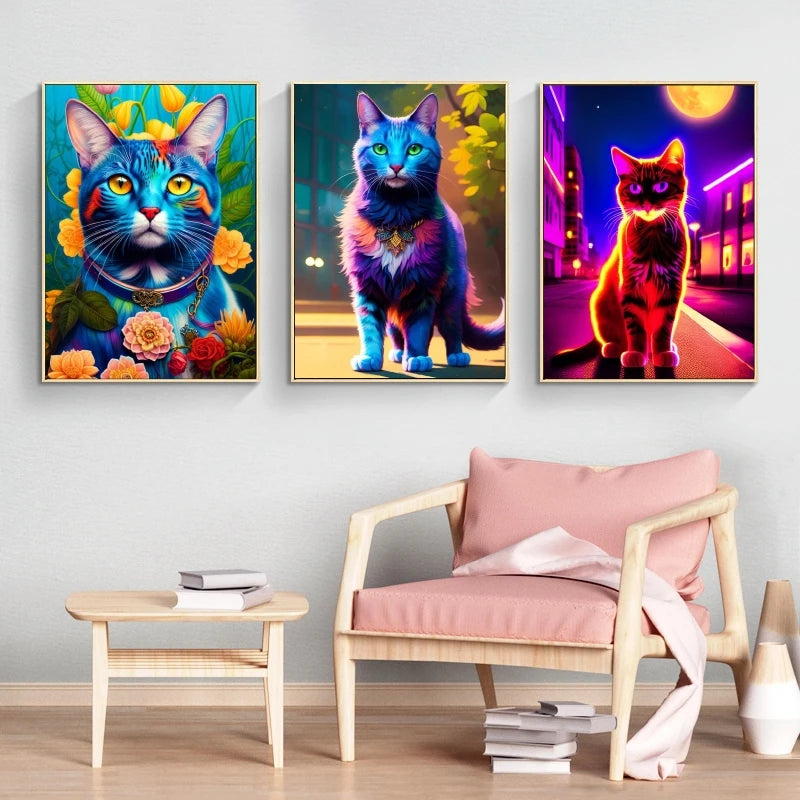 Canvas Painting Of Cute Blue Cat For Home Decoration Artwork As Gifts