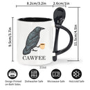 CAWFEE Crow Lover Coffee Mug – 1PC 11oz Ceramic Mug with Spoon, Birthday Gift for Crow Fans, Black