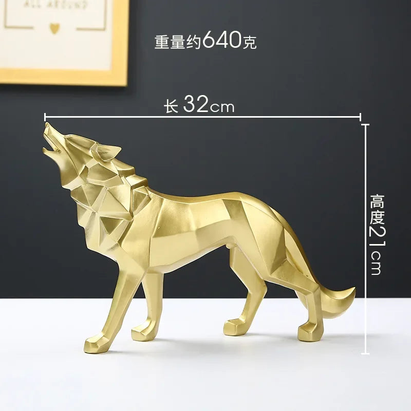 Nordic Geometric Wolf Statue – Modern Resin Animal Figurine for Home, Office & Living Room Decor