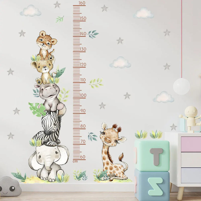 2PC Cartoon Animal Height Ruler Wall Stickers for Child Waterproof  PVC Kids Room Kindergarten Home Decor Baby Room Wallpaper