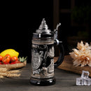 Engraved German Beer Mug – Ceramic Tankard Cup with Metal Lid, Creative Gift for Dad and Men