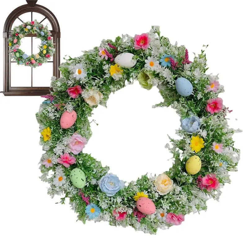 Colorful Eggs Spring Wreath Easter Egg Wreath Colorful Eggs Farmhouse Window Door Hangings Decorations Happy Easter 2024