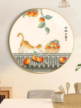 Cat and Persimmons Printed Canvas Cross Stitch Kit for Embroidery for Home Decoration