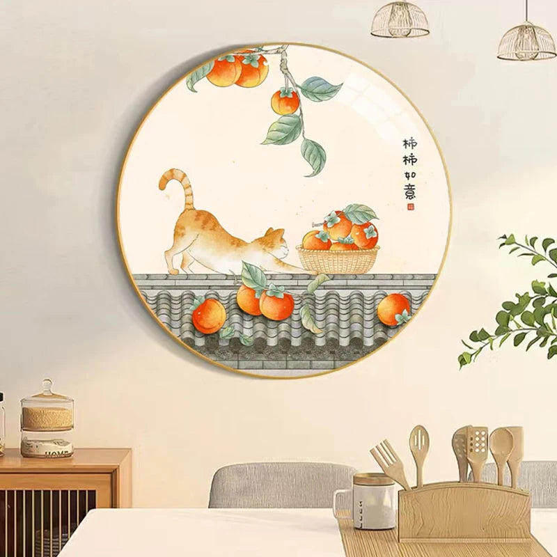 Cat and Persimmons Printed Canvas Cross Stitch Kit 11CT Cotton Embroidery Needlework for Home Decoration