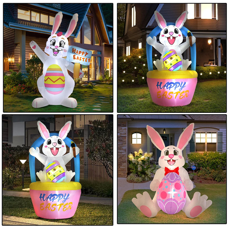 Easter Bunny Arch Home Outdoor Inflatable Decoration Dinosaur Rabbit Egg Decorations Build In LED Light DIY Garden Party Prop