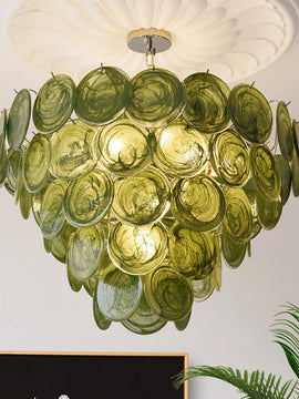 French Vintage Murano Glass Chandelier – Dark Green Crystal Pendant Hanging Lamp for Home Decor