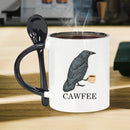 CAWFEE Crow Lover Coffee Mug – 1PC 11oz Ceramic Mug with Spoon, Birthday Gift for Crow Fans, Black