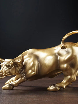 Vilead Resin Gold Wall Street Bull OX Statue Ornament Office Desk Decorative Living Room Interior Home Decoration Accessories