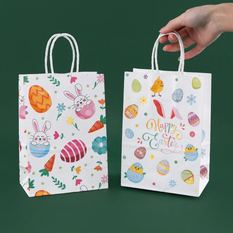 StoBag Easter Party Gifts Packaging Protable Bags Storage Biscuit Candy Toy Dessert  Snacks Decoration Supplies Wholesale 24pcs