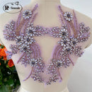 Handmade Rhinestone Flower Patches – 1 Pair Sparkling Mirror Glass Appliques for Gowns & Accessories