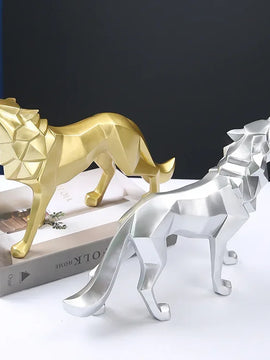 Nordic Geometric Wolf Statue – Modern Resin Animal Figurine for Home, Office & Living Room Decor