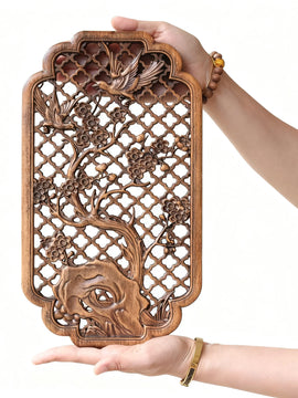 Handcrafted Camphor Wood Carving Wall Art – Chinese Classical Hollow Design for Elegant Home Decoration