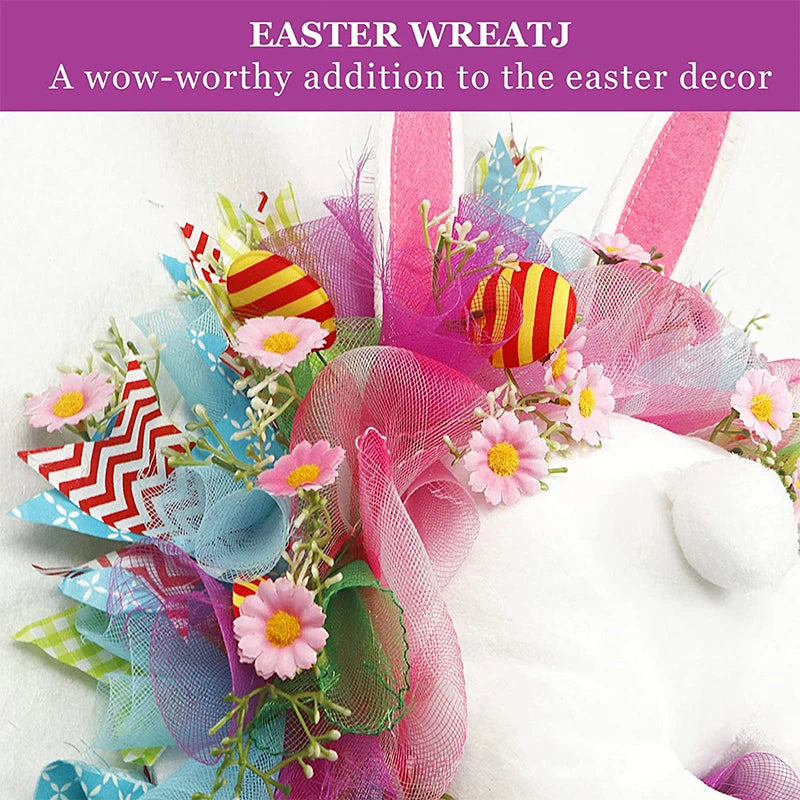 2024 New Easter Bunny Wreath Colorful Door Wall Oranments, Happy Easter Rabbit, Home Party Creative Garland, Festival Decoration