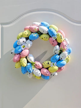 33cm Bunny Easter Colorful Egg Wreath Door Wall Hanging Pendants Simulated Egg Happy Easter Day Party Decor For Home 2024