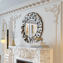 Decorative 32" Round Sunburst Wall Mirror – Modern Silver Glass, Wall-Mounted Beveled Circle Accent