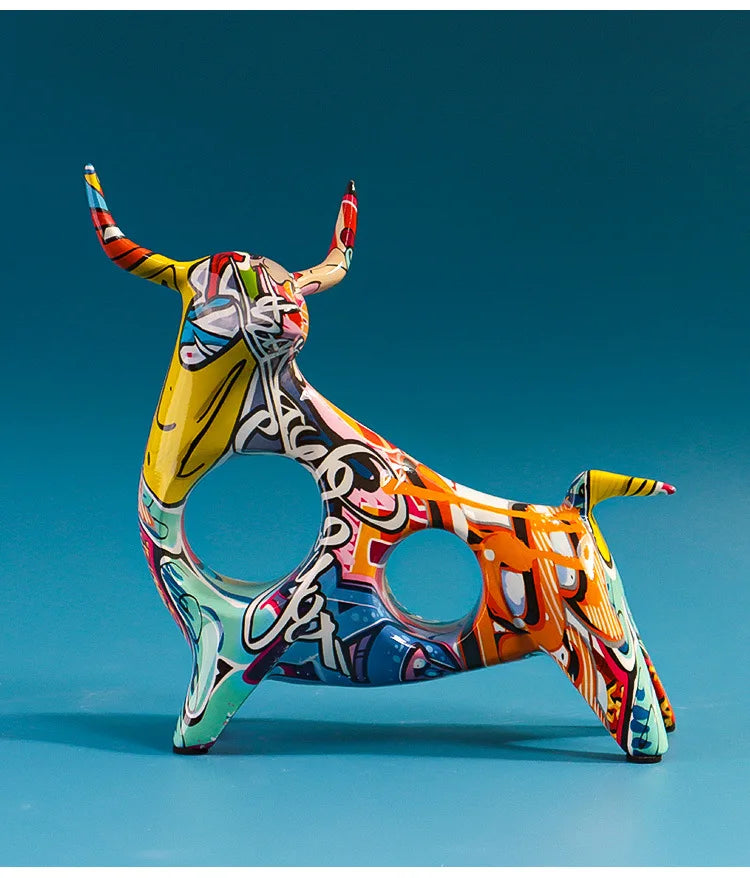 Creative Resin Bull Statue – Nordic Style Ox Figurine for Office Desk & Living Room Decor
