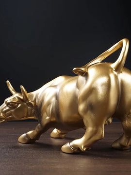 Vilead Resin Gold Wall Street Bull OX Statue Ornament Office Desk Decorative Living Room Interior Home Decoration Accessories