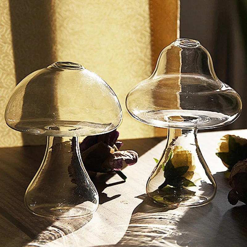 Mushroom Shaped Glass Vase For Plants Hydroponics Plant Vases Nordic Home Decoration Transparent Mini Flower Vase For Room Decor