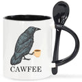 CAWFEE Crow Lover Coffee Mug – 1PC 11oz Ceramic Mug with Spoon, Birthday Gift for Crow Fans, Black