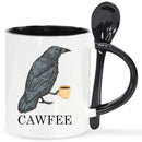 CAWFEE Crow Lover Coffee Mug – 1PC 11oz Ceramic Mug with Spoon, Birthday Gift for Crow Fans, Black