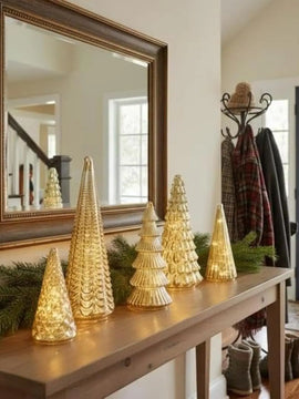 LED Trees Set of 5 Gold 3D Printed Modern Illuminated Christmas Figurines for Home, Party & Xmas Décor