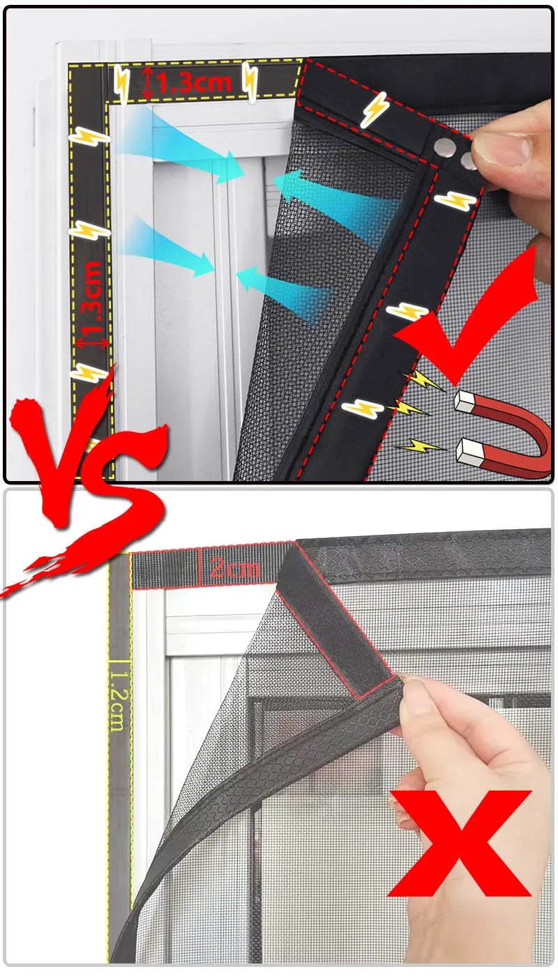 Custom Size Magnetic Window Screen – DTGJ Black Invisible Fiberglass Mesh Anti-Insect Fly Curtain