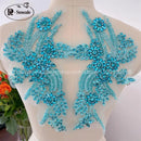 Handmade Rhinestone Flower Patches – 1 Pair Sparkling Mirror Glass Appliques for Gowns & Accessories