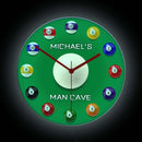 Neon Billiard Balls Wall Clock – LED Illuminated Glow in Dark Clock for Playroom, Bar, Snooker Game