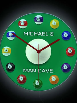 Neon Billiard Balls Wall Clock – LED Illuminated Glow in Dark Clock for Playroom, Bar, Snooker Game