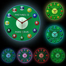 Neon Billiard Balls Wall Clock – LED Illuminated Glow in Dark Clock for Playroom, Bar, Snooker Game