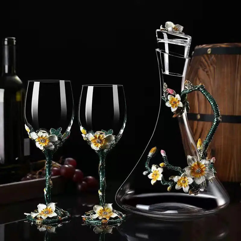 Exquisite Enamel Wine Glass Crystal Glass Champagne Cup Wineglass Drinking Glasses Cups Vintage Goblet Luxury Set Whiskey Dining