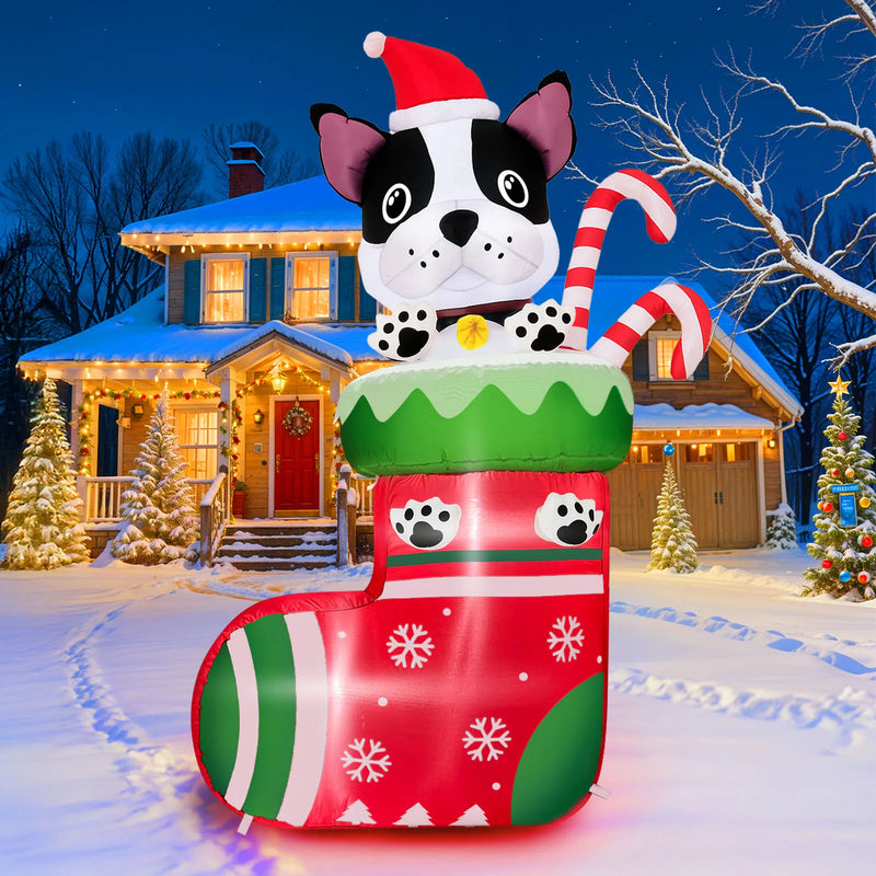 Outdoor Decoration of Cute Inflatable Dog in Stocking by OurWarm 6FT Light Up Christmas for Holiday Parties
