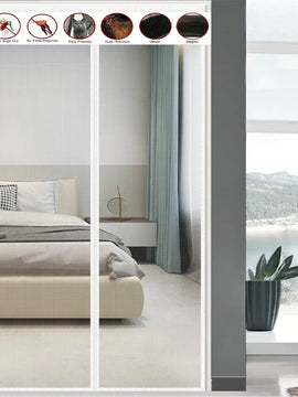 White Magnetic Screen Door – Mosquito Proof Diamond Mesh Curtain with Self-Adhesive Design