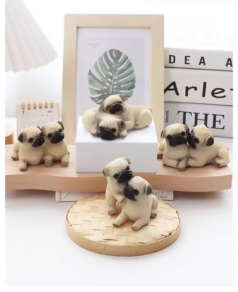 Pair of Pug Dog Statues – Resin Animal Ornaments for Home, Office & Children’s Birthday Gifts