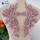 Handmade Rhinestone Flower Patches – 1 Pair Sparkling Mirror Glass Appliques for Gowns & Accessories