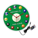 Neon Billiard Balls Wall Clock – LED Illuminated Glow in Dark Clock for Playroom, Bar, Snooker Game