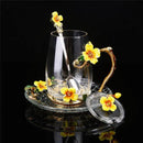 Beautiful Flower Tea Glass Mug Enamel Coffee Cup and Mug for Hot and Cold Drinks Home Tea Cup Spoon Set Perfect Gift for Mom