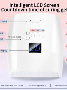 UV LED Nail Lamp Rechargeable 66W Cordless For Gel Polish Professional Nail Art Tools For Home And Salon