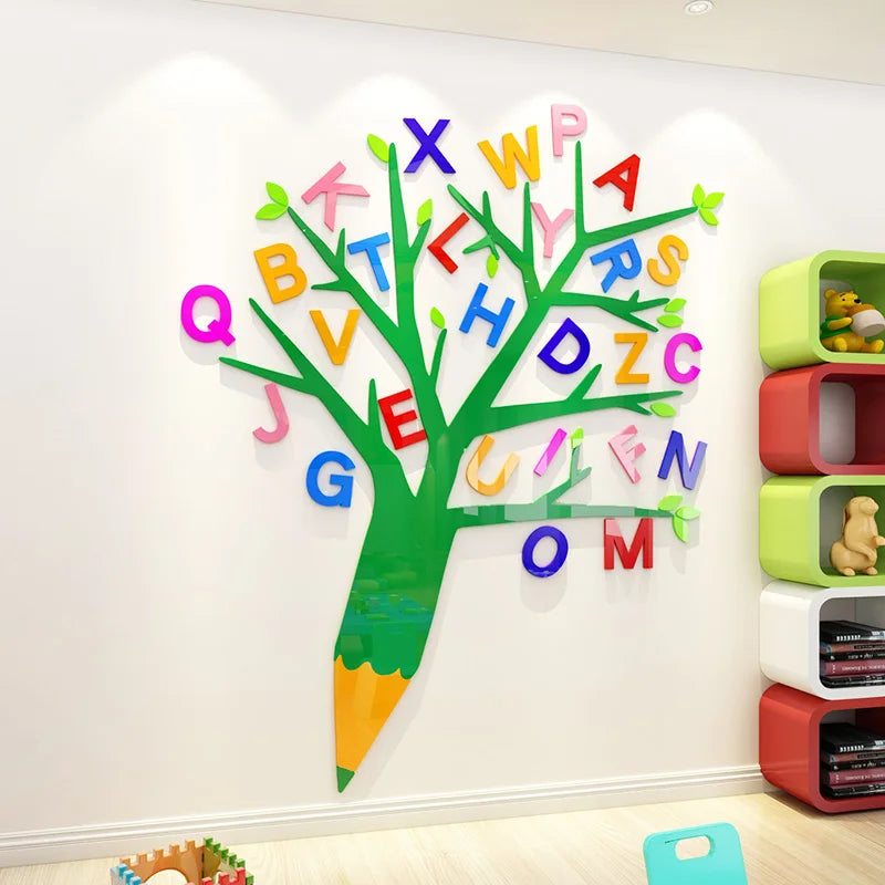 3D Letter Tree Creative DIY Acrylic Wall Sticker for kids room Kindergarten Corridor Bedroom Home Decoration Wall Decal Stickers