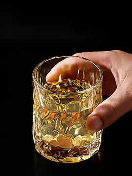 Thick Heavy Glass Tumbler In Crystal And Old-Fashioned Japanese Hammer Style