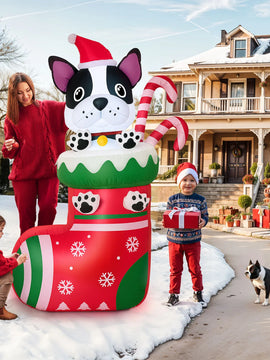 Outdoor Decoration of Cute Inflatable Dog in Stocking by OurWarm 6FT Light Up Christmas for Holiday Parties