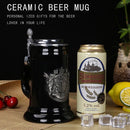 Engraved German Beer Mug – Ceramic Tankard Cup with Metal Lid, Creative Gift for Dad and Men