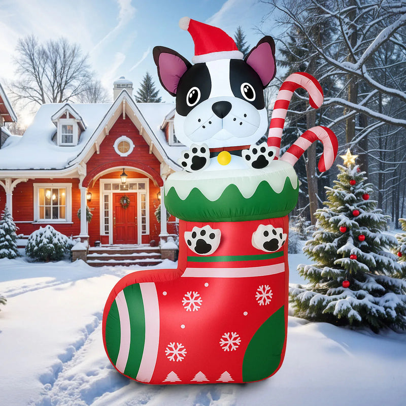 Outdoor Decoration of Cute Inflatable Dog in Stocking by OurWarm 6FT Light Up Christmas for Holiday Parties