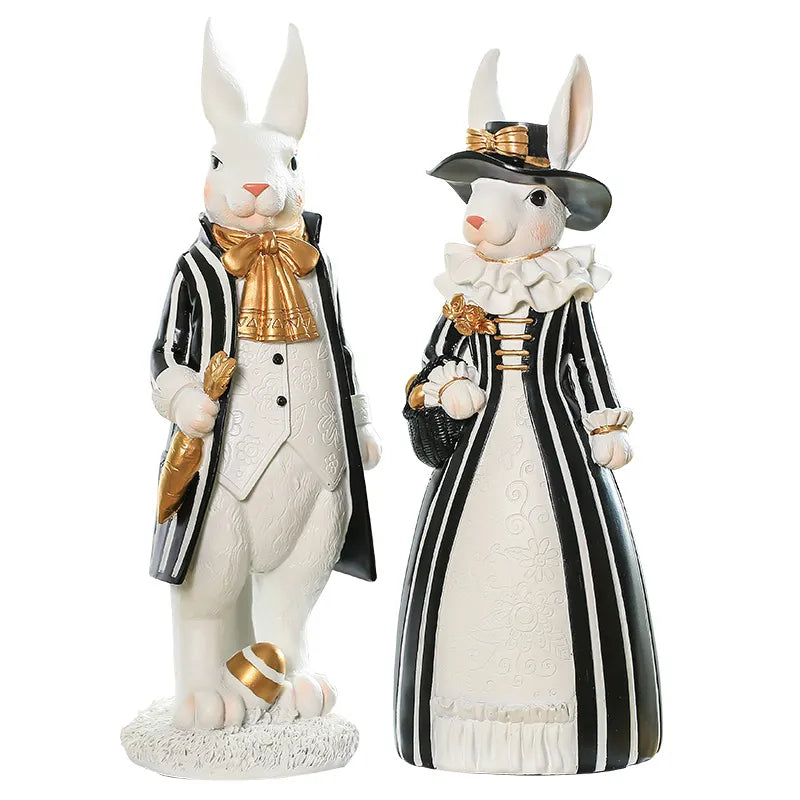 Creative Pastoral Palace Rabbit Family Decoration Home Ornaments Bedroom Living Room Porch Easter Bunny Resin Crafts kid Gift