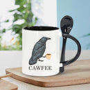 CAWFEE Crow Lover Coffee Mug – 1PC 11oz Ceramic Mug with Spoon, Birthday Gift for Crow Fans, Black
