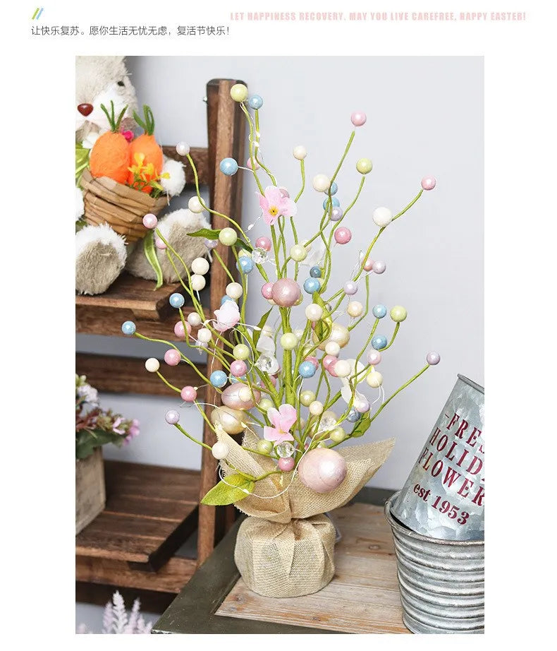 45cm Easter Egg Decoration Tree Branch Easter Deco Colorful Painting Flower Fake Plant Wedding Home Office Party 