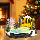 Holiday Table Décor LED Light Up Christmas Village Scene with Snowy Bridge, Pine Trees & Swans on Ice Pond