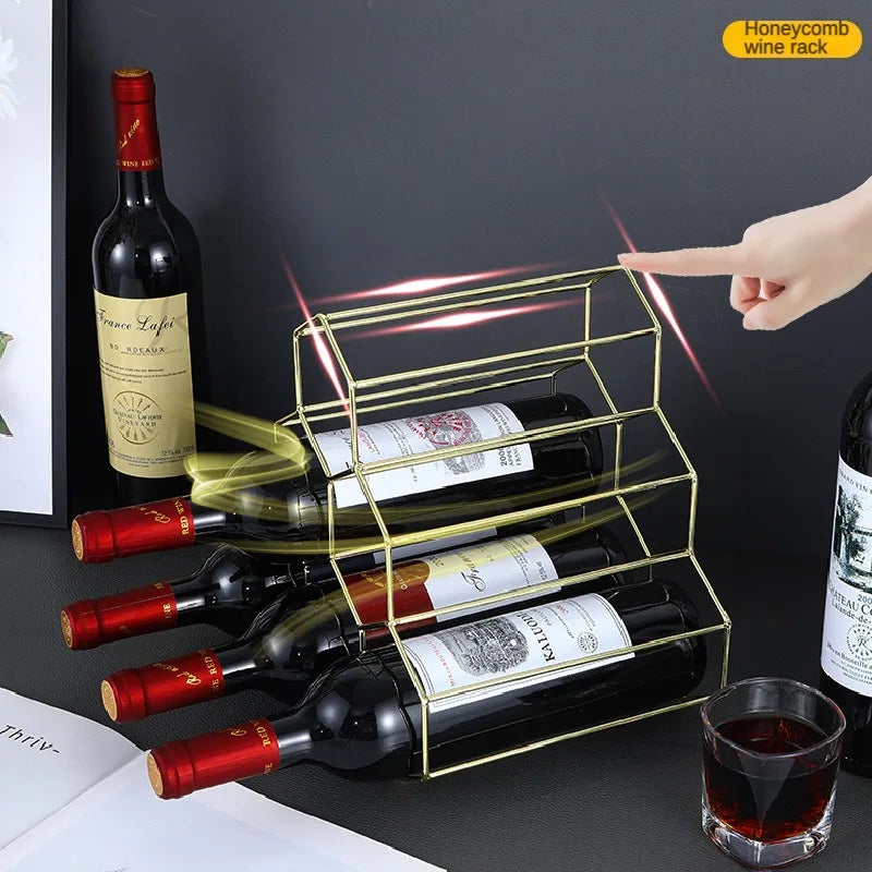 Modern Metal Honeycomb Wine Rack Bottle Storage Tabletop Hexagon 5 Bottle Wine Holder Display for Home Bar Decorations