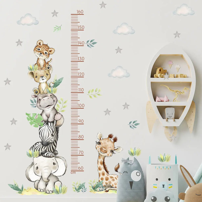 2PC Cartoon Animal Height Ruler Wall Stickers for Child Waterproof  PVC Kids Room Kindergarten Home Decor Baby Room Wallpaper